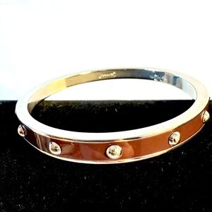 Coach Studded Sz 7.5 Silvertone w/Brown Enamel Bangle Bracelet  1/4 Inch Wide